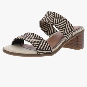 NIB Straw and wood detailing heeled sandals